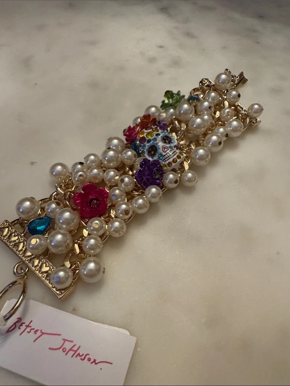 Betsey Johnson Faux-Stone Sugar Skull Charm Bracelet NWT